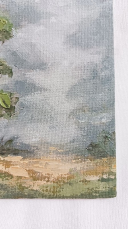 ORIGINAL Oil Painting Impressionism Foggy Moody Forest Pinetree 4" x 6" Fine Art gallery