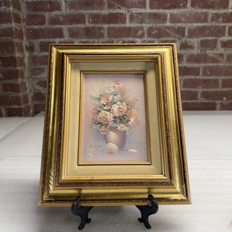 Vintage Floral Oil Painting Signed M. Taylor Of Still