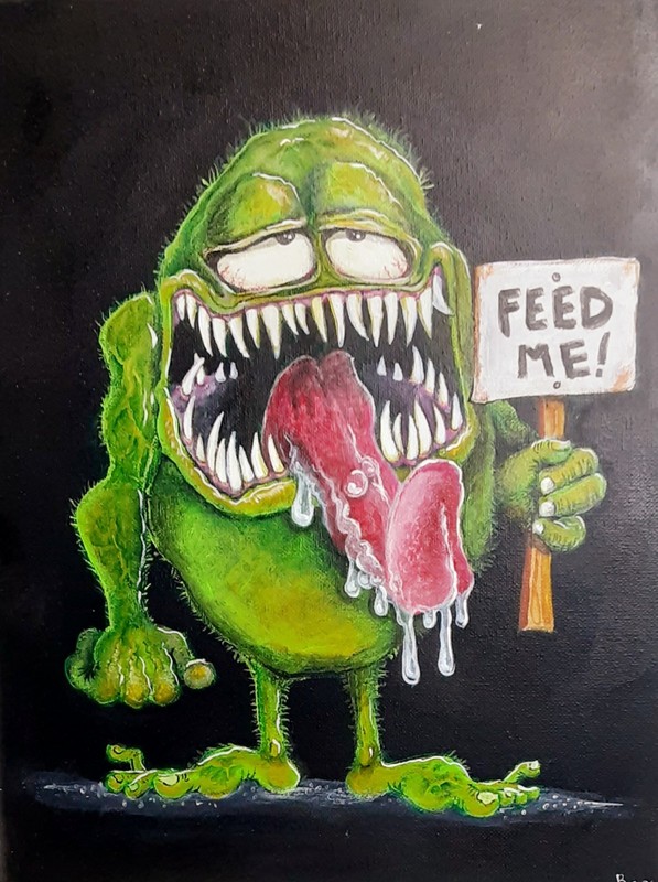 ORIGINAL PAINTING «FEED ME!» Kustom Kulture Retro Kitsch Hot Rod Monster art