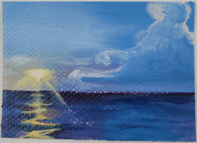 ACEO Original Abstract Seascape Sunlight on the Sea Mini Art Painting Nature