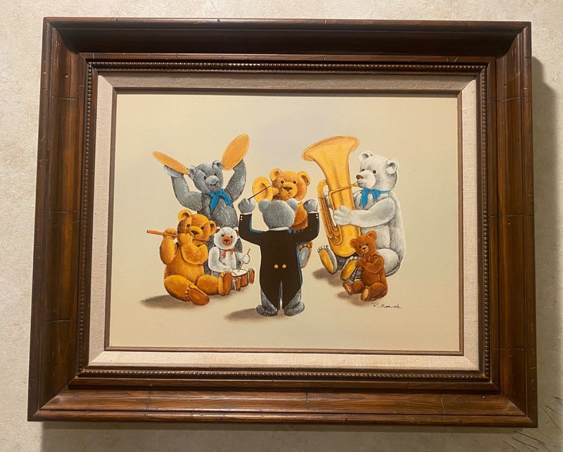 R. Smith oil painting «Teddy Bear Band» framed 18″ x 22″