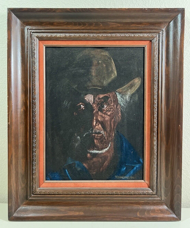 VTG Painting In Velvet Old Man Cowboy Vaquero Desperado signed by Manchester
