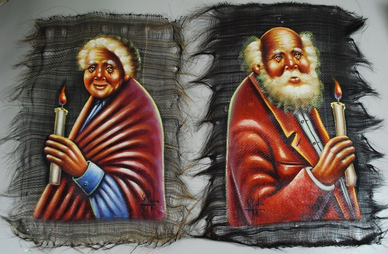 Jewish Man & Woman Couple Portrait Paintings on Horse Hair Canvas?Â  17″ x 13″