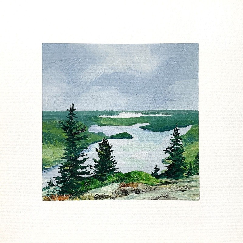 8×8 Maine Original Oil Painting Cadillac Mountain Acadia New England Art Signed