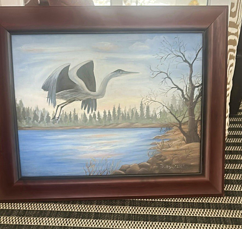 D. Haskell Original Signed Framed Realism Landscape Painting Heron Lake OOAK