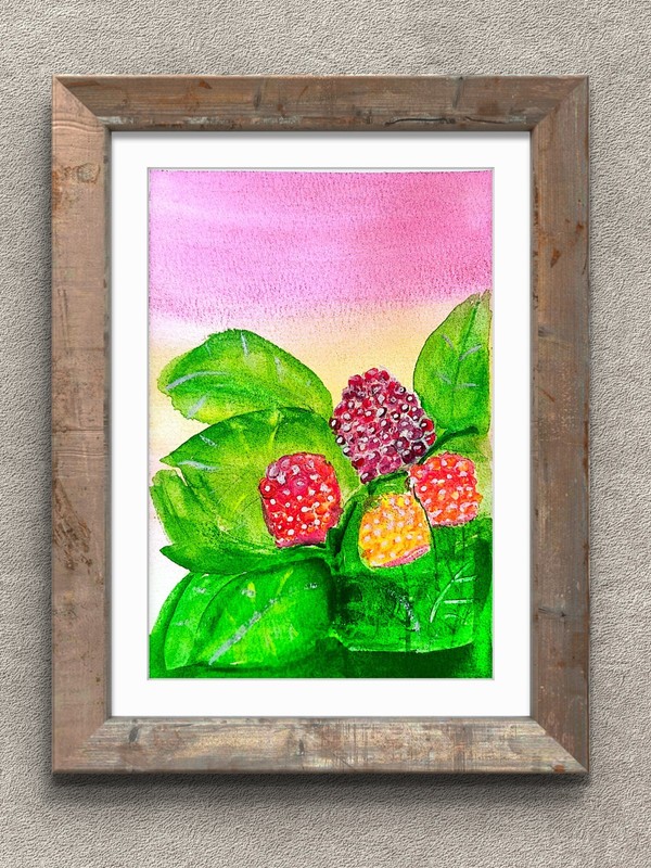 Sunkissed Raspberries Coloful Impressionist Original Watercolor 5x7 Signed gallery