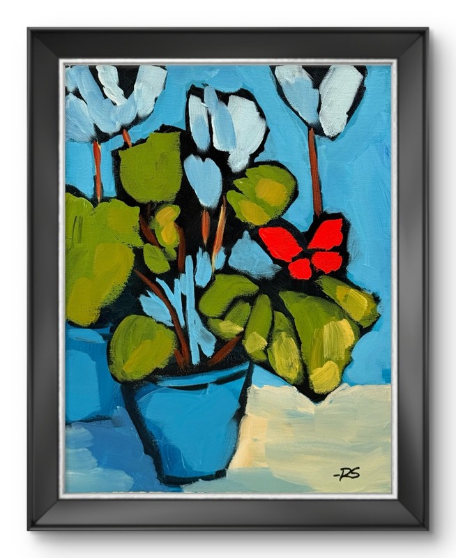 White Floral Still Life Original Painting Wall Art Home Decor R. Stevens