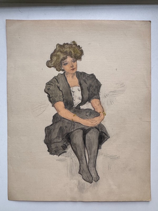 Vintage 1910s Watercolor Painting Gibson Girl Woman WC Vincent 8 x 10