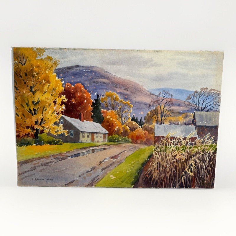 Charles Gordon Harris Vintage Water Color Painting Mt. Farm VT Fall 22” X 15”