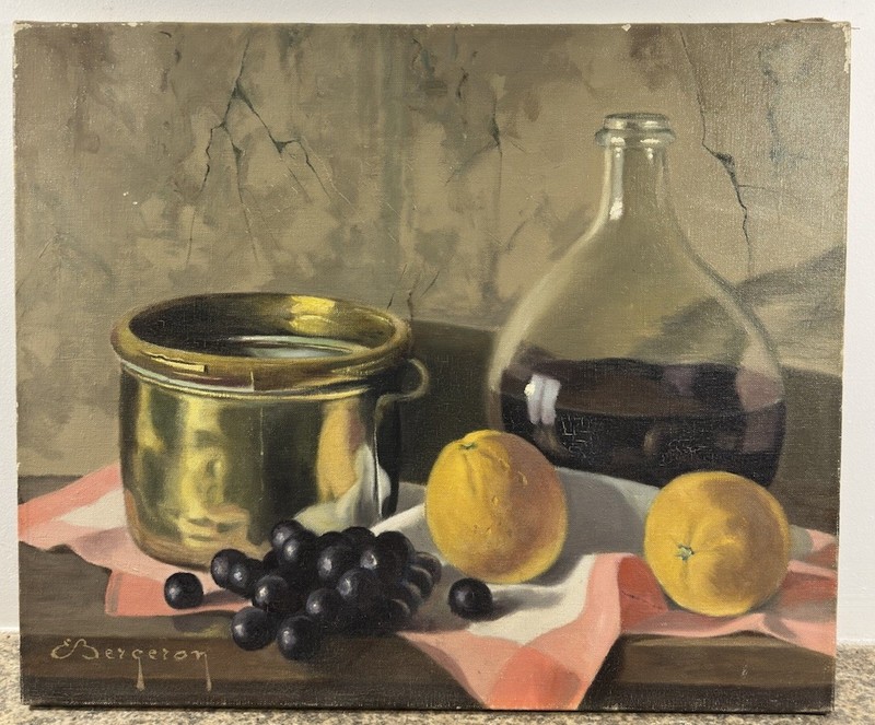 Eugène Jean marie Bergeron (?-1896) Still Life With Carafe Grape And Lemon