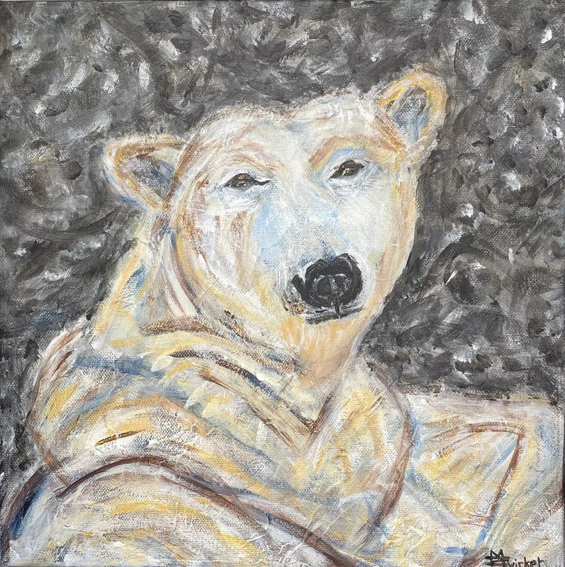 Original Polar Bear Acrylic Painting Fine Art 12×12 Stretched Canvas Wildlife