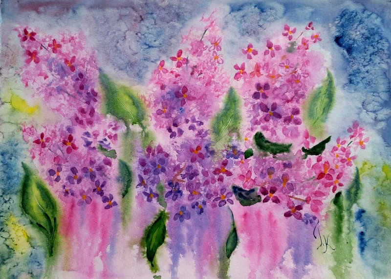 Lilac Painting Floral Original Art Flowers Watercolor Small Wall Art 17 x 12 in