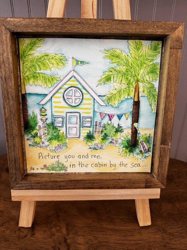 Cabin By The Sea Original Framed Painting By Local Florida Artist