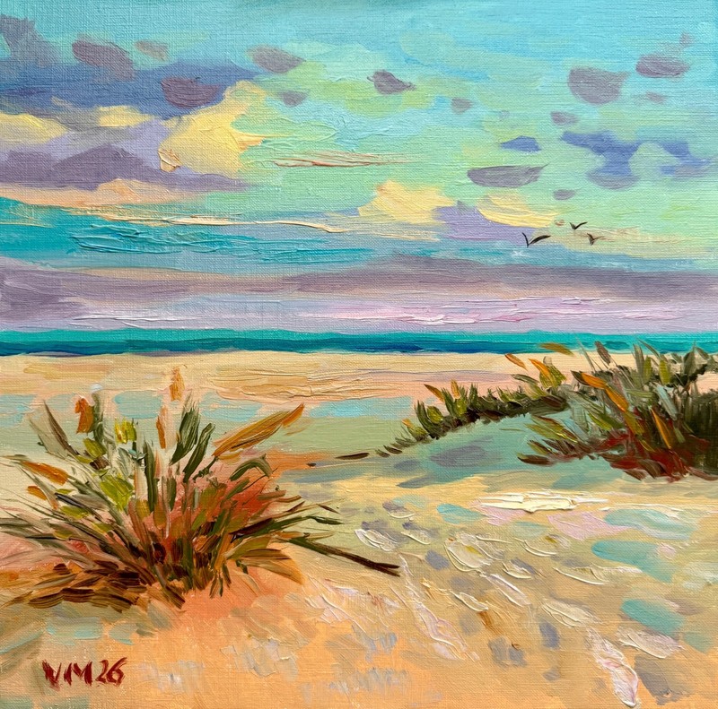Beach Seascape Oil Painting Original Contemporary Ocean Art Signed 12×12