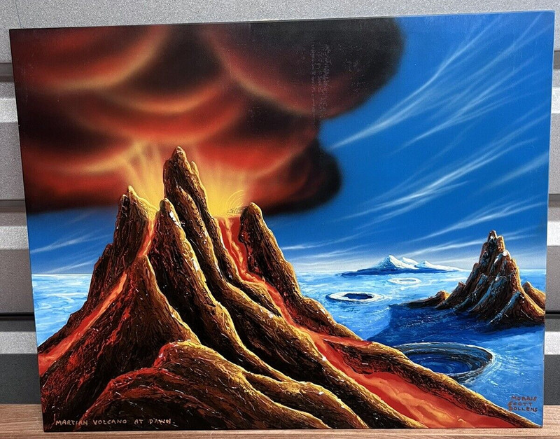1975 Morris Scott Dollens Original Painting Martian Volcano Sci-Fi Space Art MSD