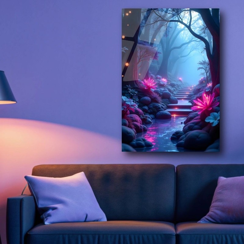 3D Painting Abstract Neon Forest Art UV Printed Acrylic Glass Modern Decor gallery