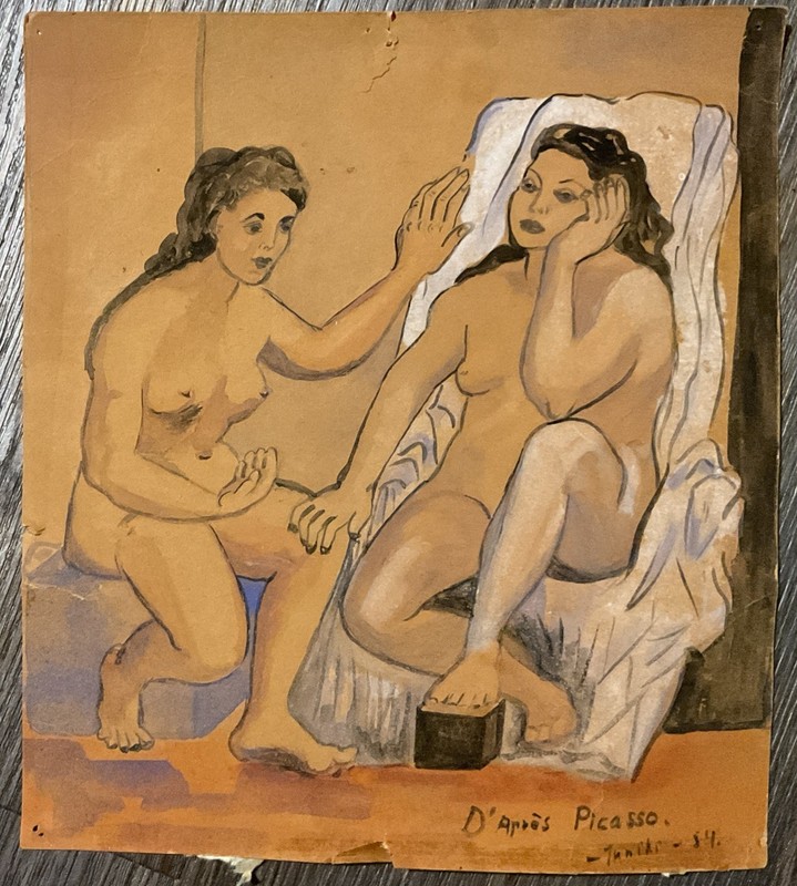 Pablo Picasso – Signed GOUCHE PAINTING “D’Apres Picasso” 1959 Verso Balerinas