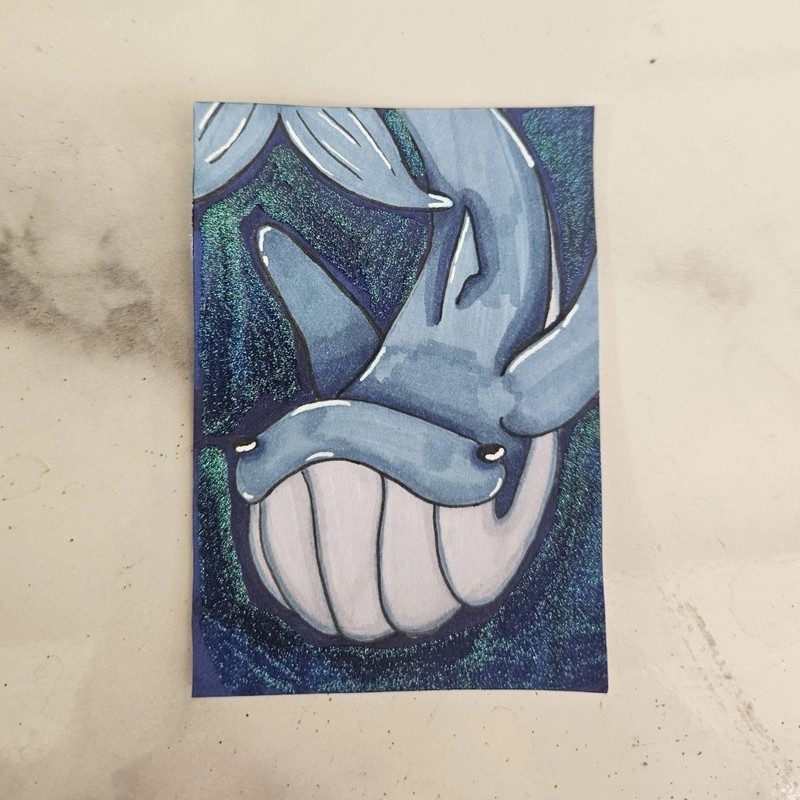 ACEO Alcohol Marker + Acryllic Art, Whale’s it Going, 2.5 x 3.5