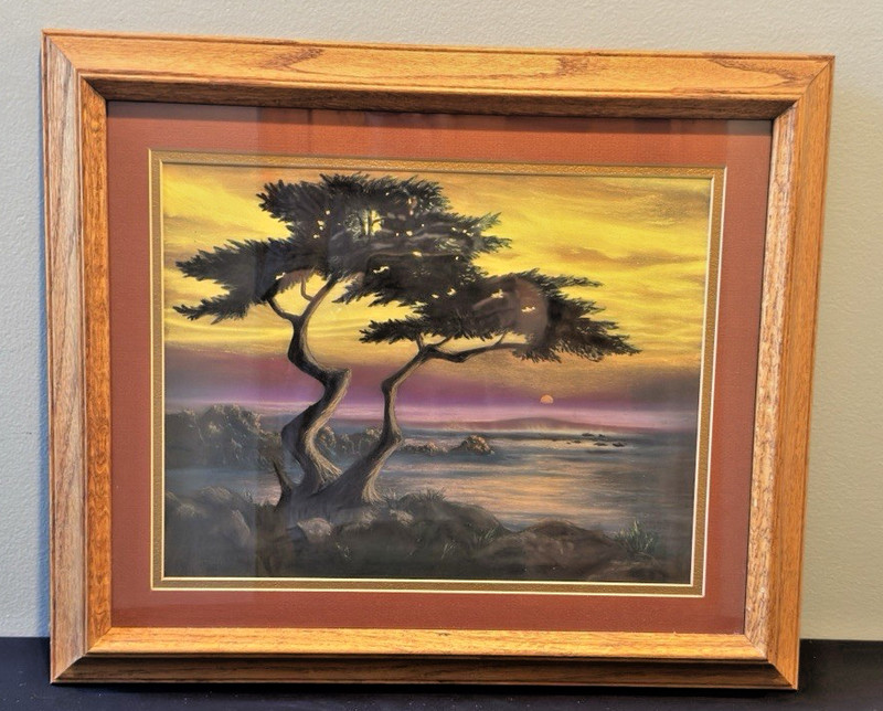 Flo Sussell Original Mixed Media Pastel Painting «Cypress Sunset» Landscape