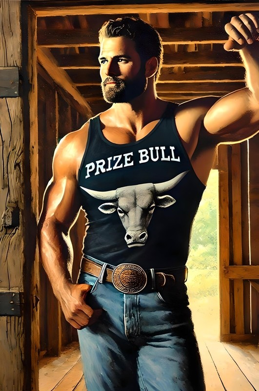 Original gay LGBTQ art giclée painting «Prize Bull» signed & numbered by artist