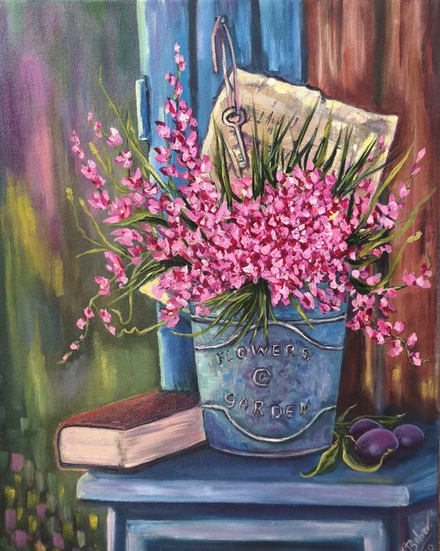 Garden Flowers Oil Painting Original 50x40cm Still Life Art Signed, on Canvas