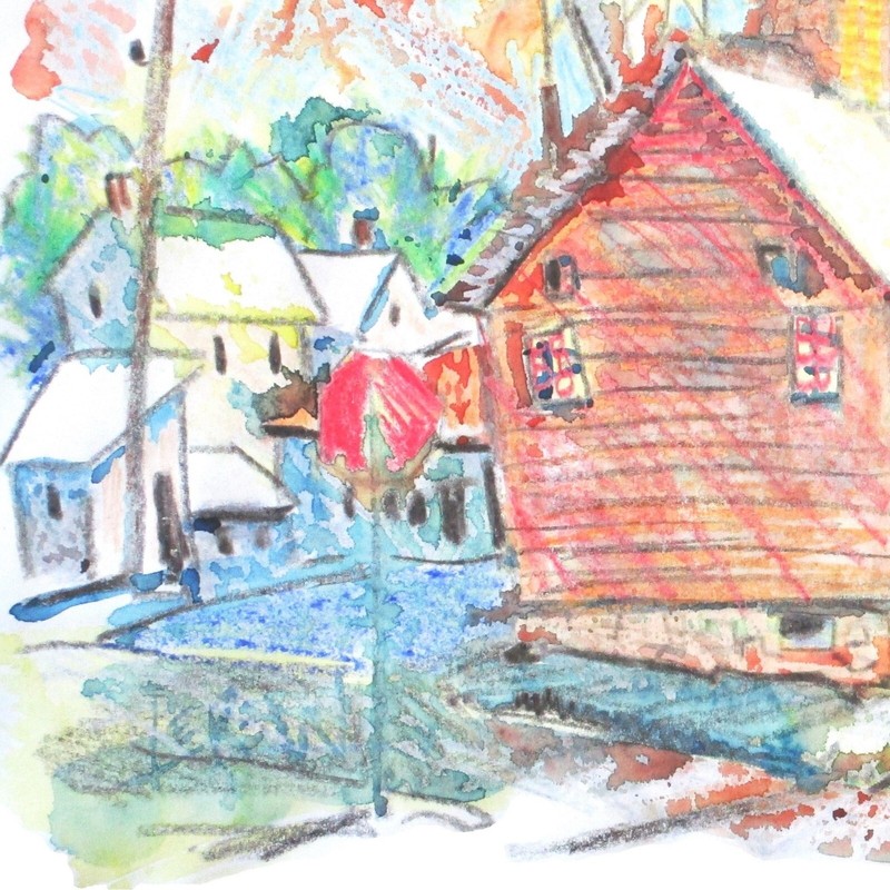Larry Lerew original Crayon Resist Painting impressionism Feed Store Mill COA gallery