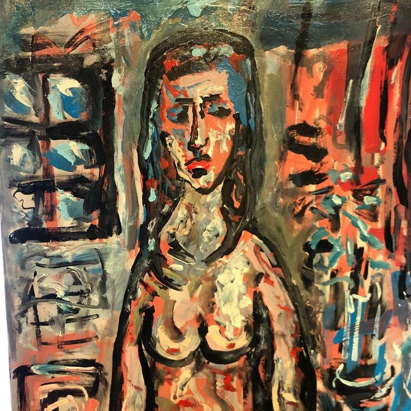 Rocco Monticolo, R Monti, Abstract Semi-Nude Standing Woman Oil Painting gallery