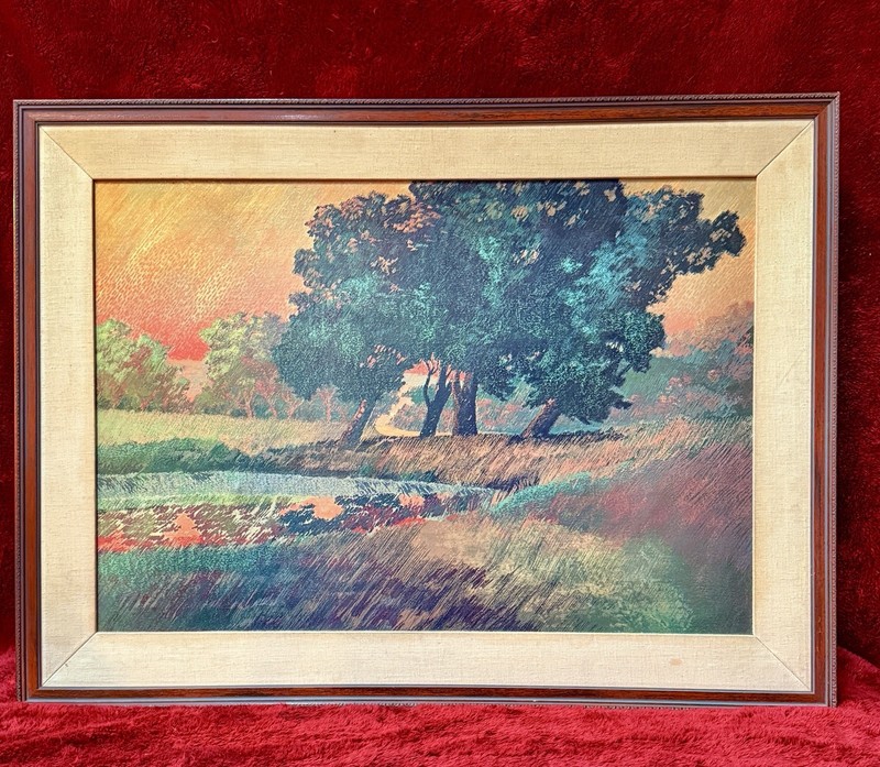 E5- Don Munz «Stream» Large Textured Canvas Transfer Print Framed Art 37×27