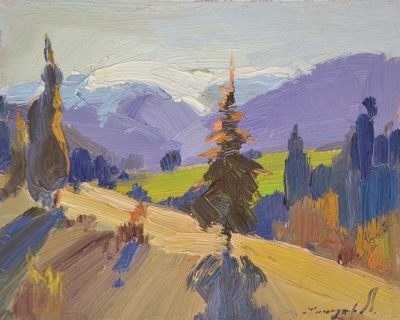 Carpathian Mountains in Sunn, 19×25 cm, Cardboard, Painting by Shandor Alexander