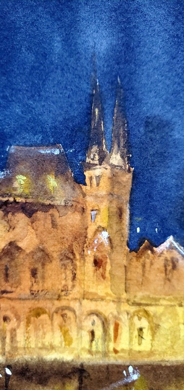 Original Watercolor Painting Budapest Parliament Hungary Night Cityscape FineArt gallery