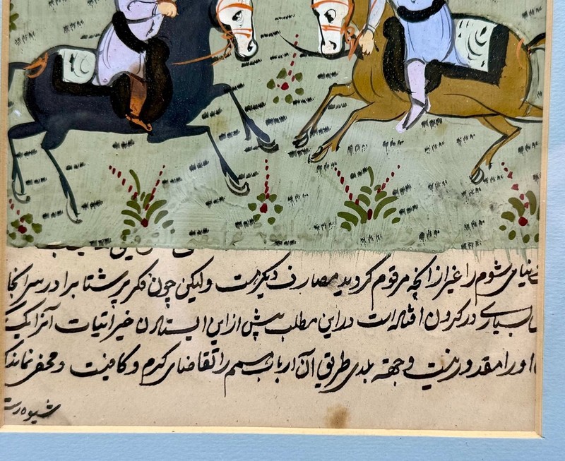 ⭕️ ANTIQUE INDO-PERSIAN MINIATURE PAINTING HORSEBACK DUEL GOUACHE ON PAPER gallery