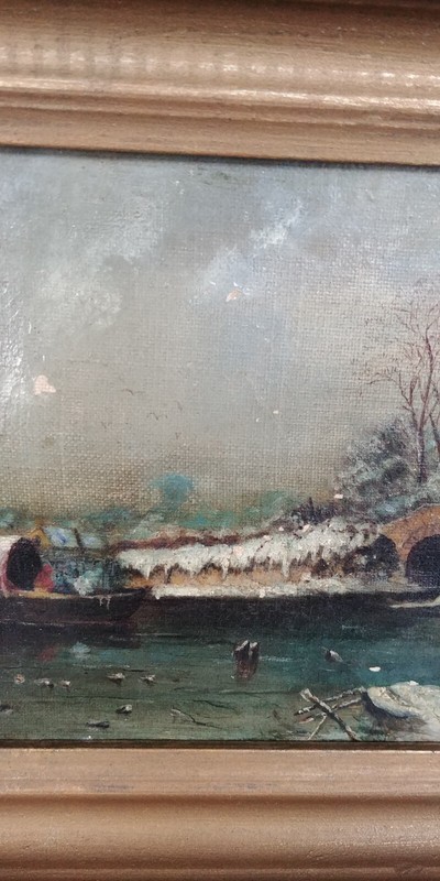 Vintage Antique Oil Painting on Canvas Framed 17"x11.5" Canvas-12"x6" gallery