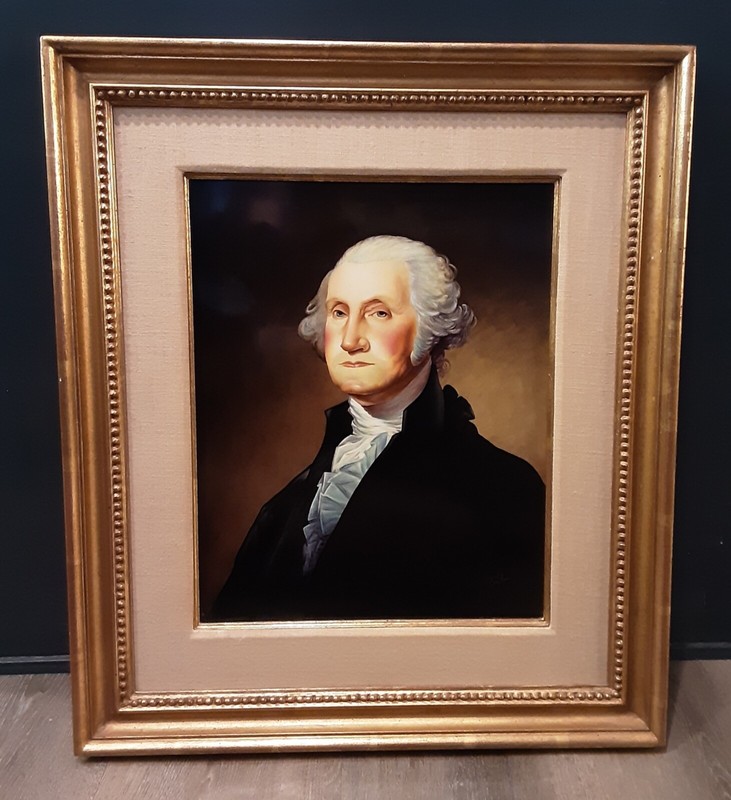 BOEHM 1976 "GEORGE WASHINGTON" Painting Hand Painted Porcelain Plaque Framed gallery