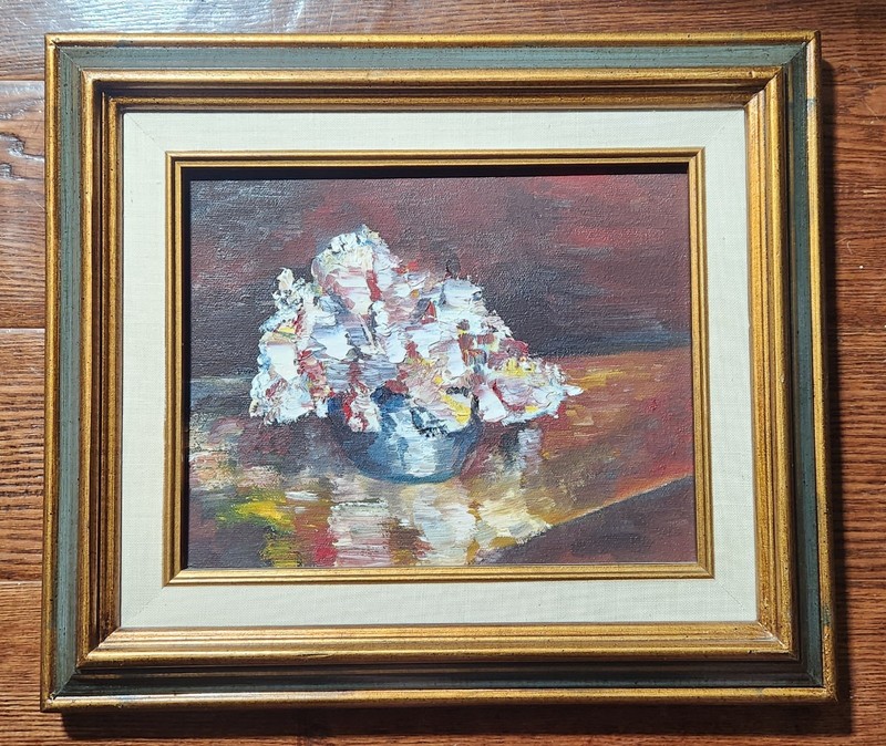 Vintage Original Oil Painting Floral Still Life Palette Knife Impasto 15″x12.5″