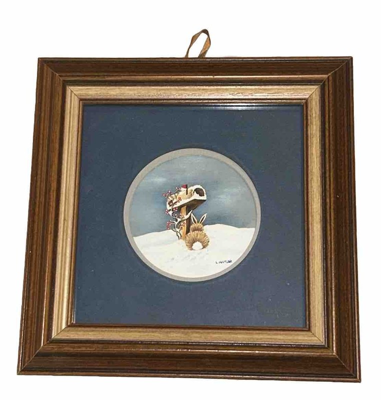 VTG Original GA Artist Laurie Hatler Rabbit Fine Watercolor Bunny 6.75”Sq 3”Diam gallery
