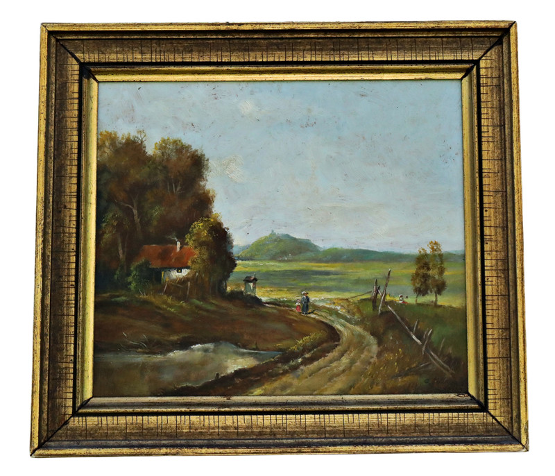 August Friedrich Kellner Oil Painting Framed Rural Landscape with Figures