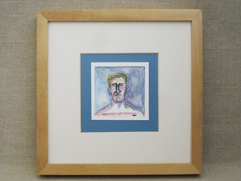 Framed Original Male Portrait Watercolor Painting