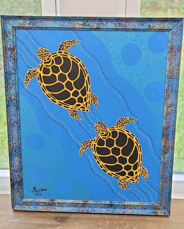 Original Australian Aboriginal Art Dot Painting Sea Turtles Daisy Akee 2004 gallery