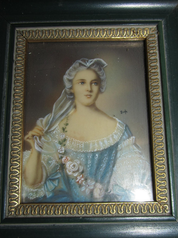 Hand-Painted Miniature Portrait Of Sophie Of France Signed Wood Frame