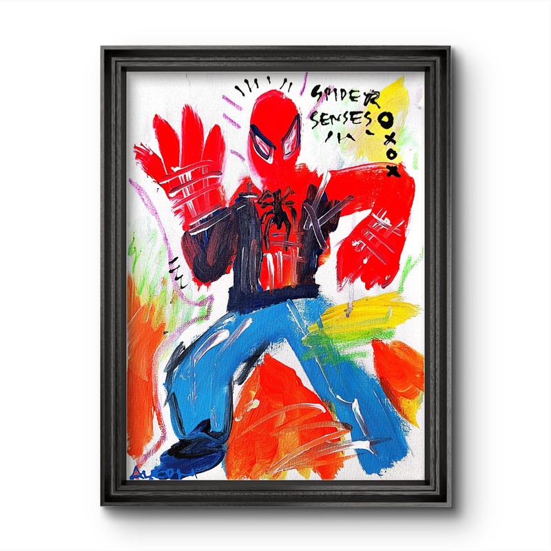 Aleph Original Spiderman 14×11 Abstract Expressionist Pop Art Painting Canvas