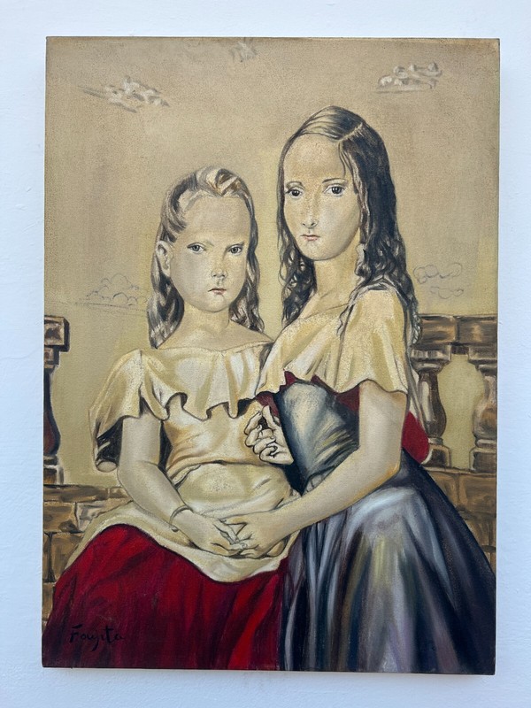 Tsuguharu Foujita Oil Painting on canvas, Signed and stamped 20 x 28 in.
