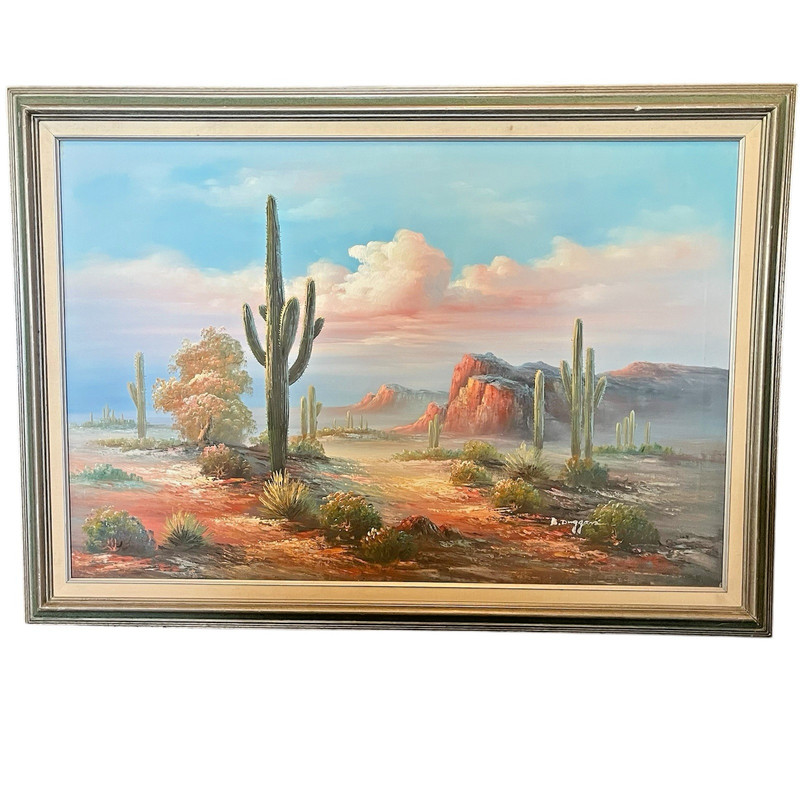 Signed Southwest Desert Sky Painting Framed Canvas Original B Duggan 41″ x 29.5″