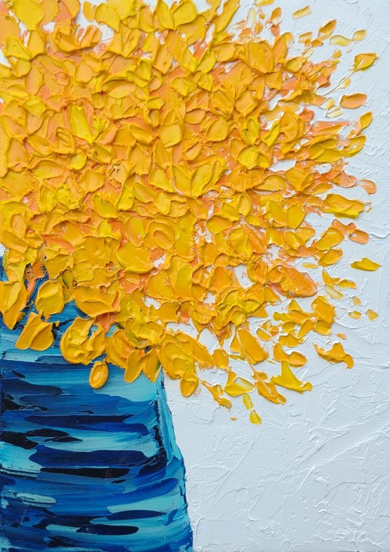 Original 6″x8″ Oil Painting Textured orange & yellow bouquet flower IMPASTO