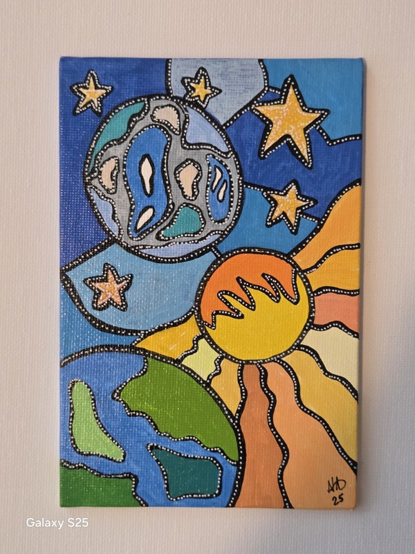 Sun And Moon Abstact Art Acrylic on Canvas Board 6″×4″ (#1)