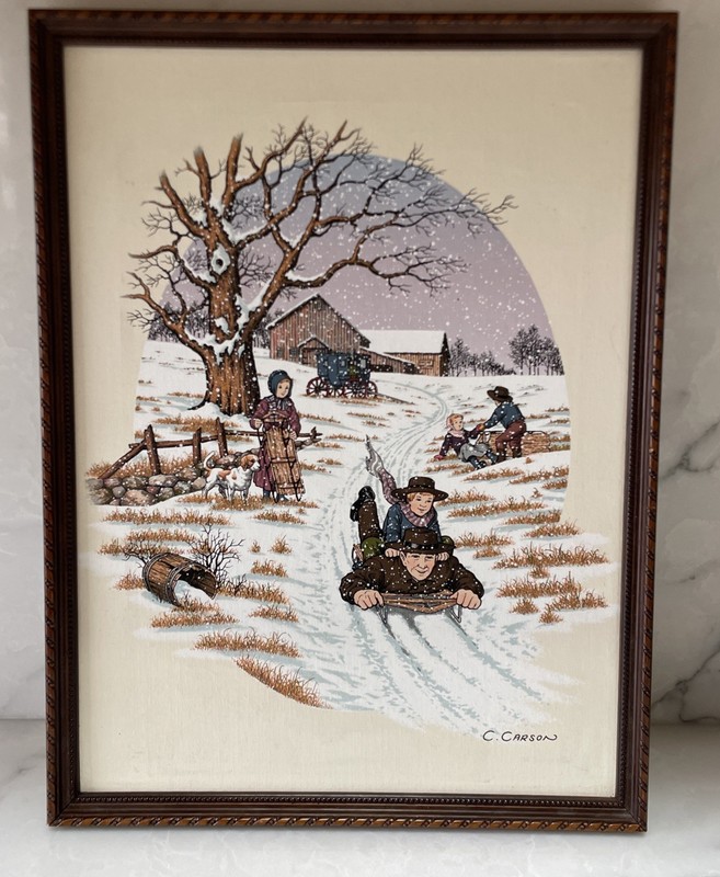 VTG C.Carson oil painting folk art