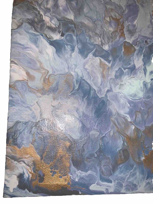 Modern Acrylic Marbleized Freeform Blue Grey White Metallic Canvas 8”x10” gallery