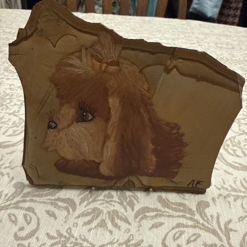 Vtg Hand Painted Yorkie On Limestone From Old Limestone Rock Desert Nature