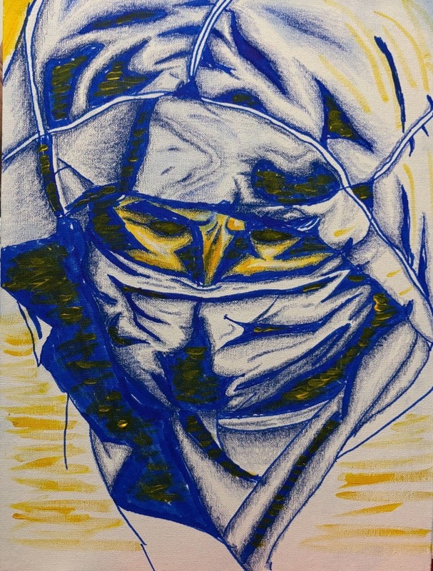 A Ninja On Canvas 11x16inch, Marker Color Pencil And Acrylic