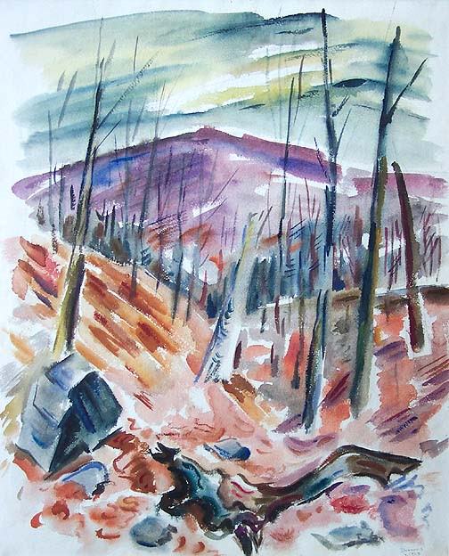 WERNER DREWES Signed 1943 Original Watercolor – «November Day Near Tuxedo»