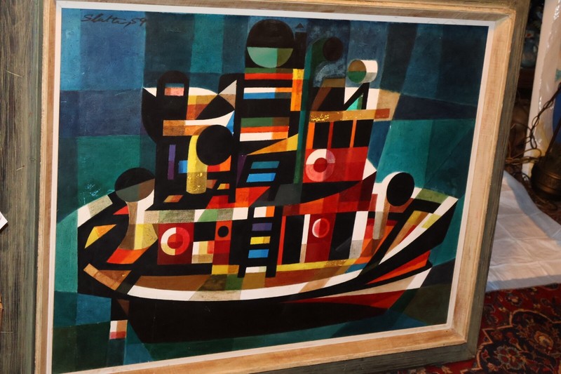 LARGE 1959 SIGNED CUBIST PAINTING ABSTRACT EXPRESSIONISM MID CENTURY MODERN